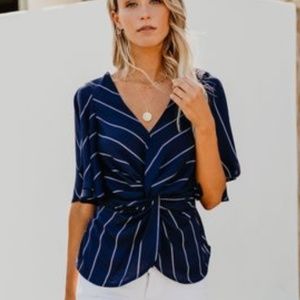Line It Up Twist Blouse - Navy